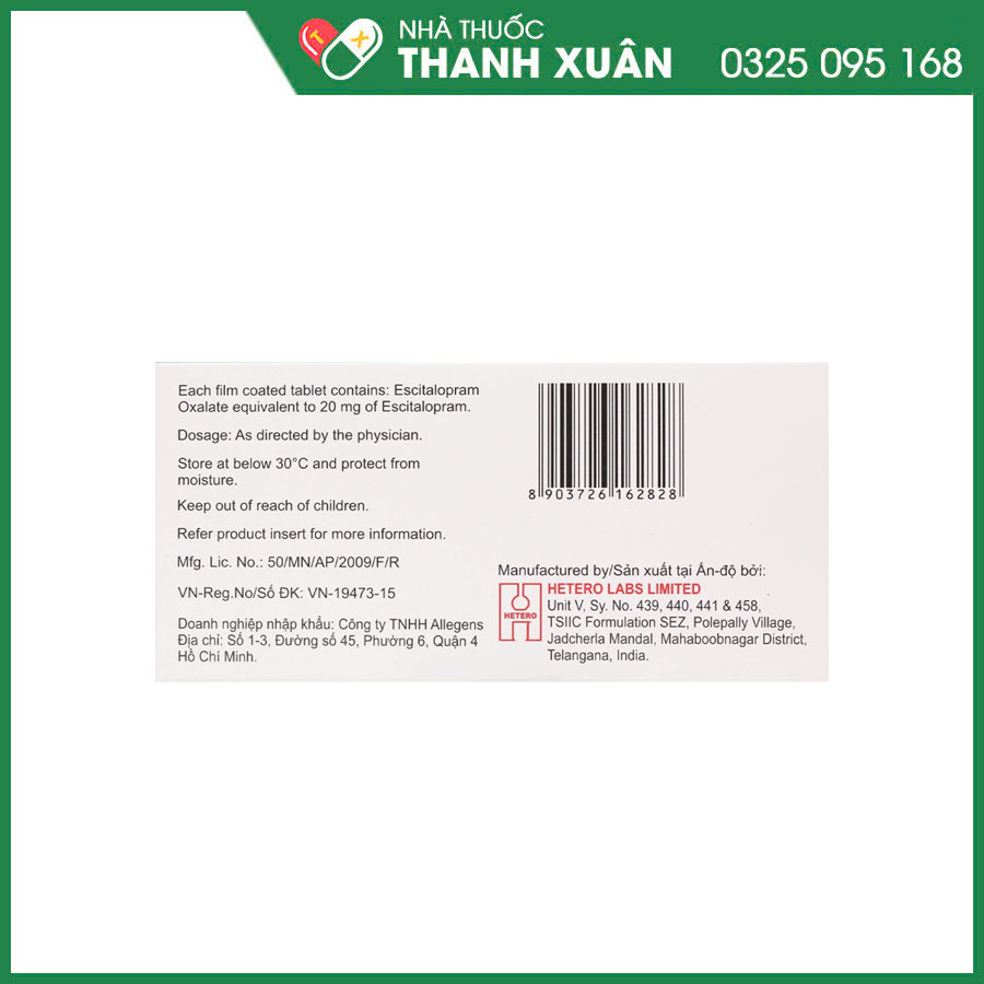 Eslo-20 thuốc điều trị các giai đoạn trầm cảm chủ yếu và các chứng rối loạn tâm lý